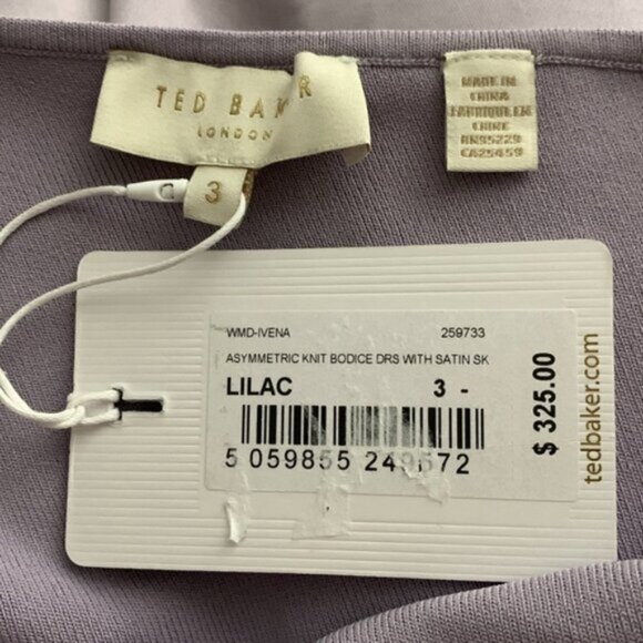 NWT Ted Baker Ivena Lilac Asymmetric knit bodice Dress With Satin Silk - Picture 7 of 7